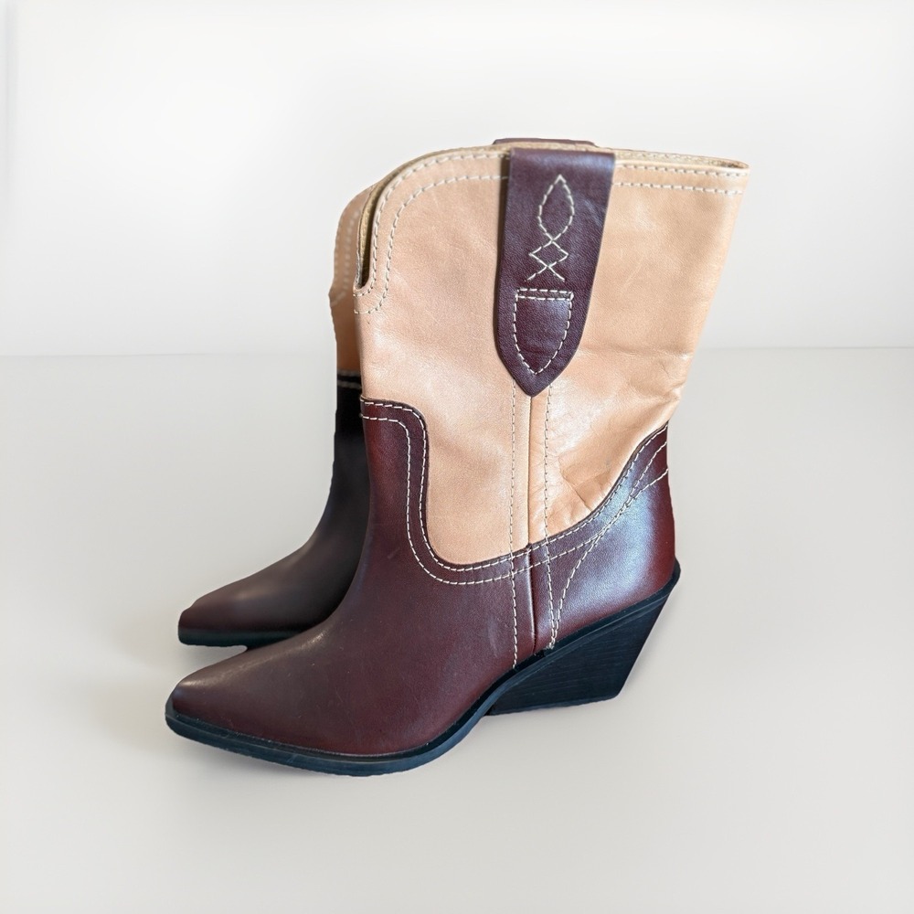 Free People Pitchfork Point Western Boots Women Size 6.5 Espresso & Camel